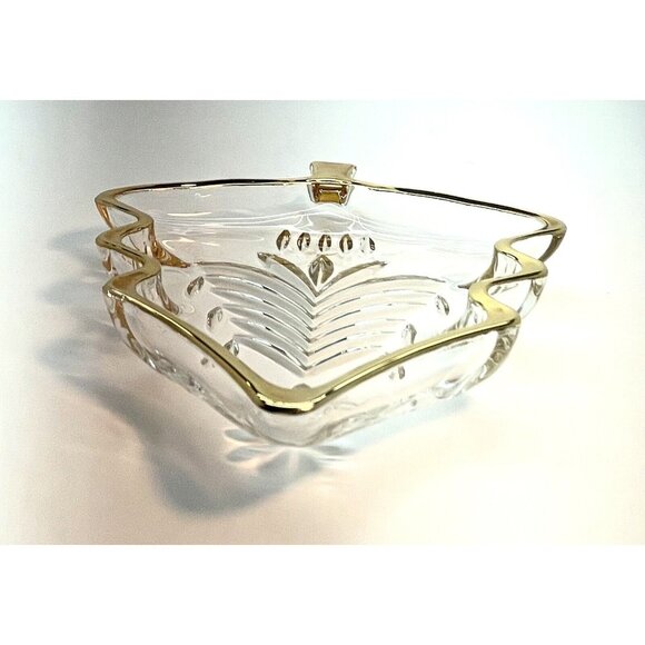 Vintage Mikasa Yuletide Crystal Dish Christmas Tree Shaped With Gold Trim Japan - Picture 8 of 8